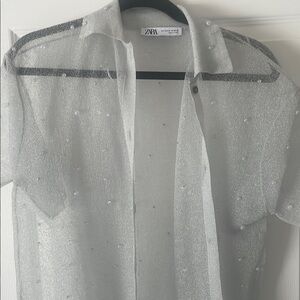 Zara Womans Sheer Silver blouse